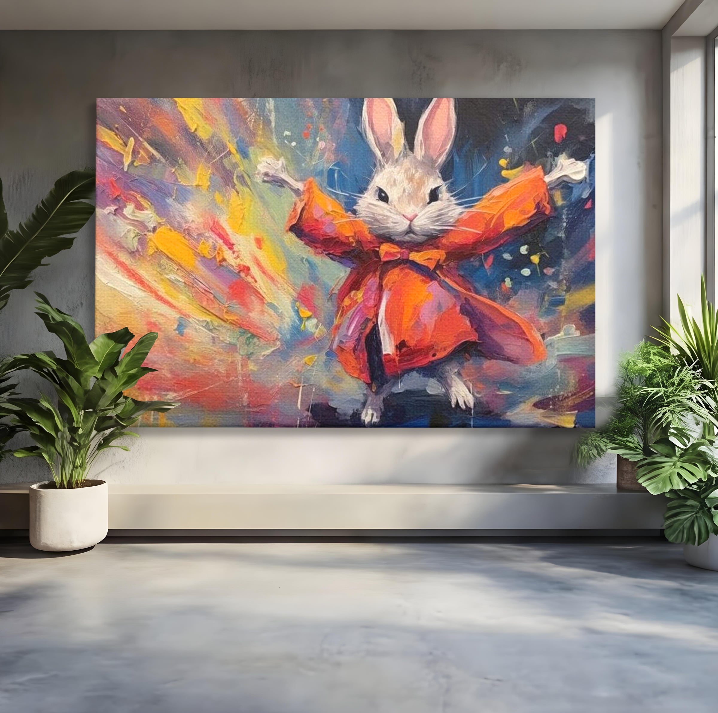 Tablou canvas cu tablou canvas cu iepuras magician colorat, fara rama, pe sasiu de lemn